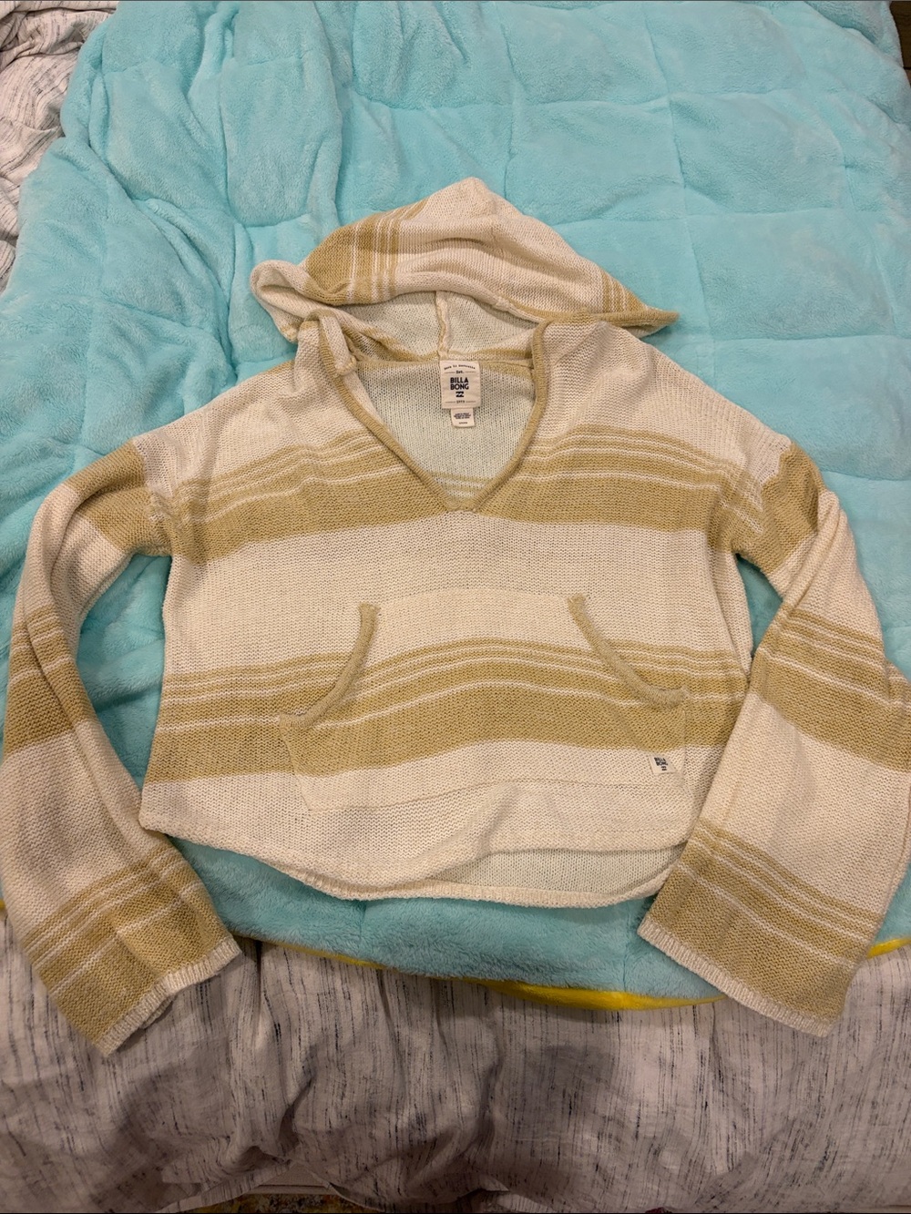 Billabong Cream and Beige Striped Hooded Knit